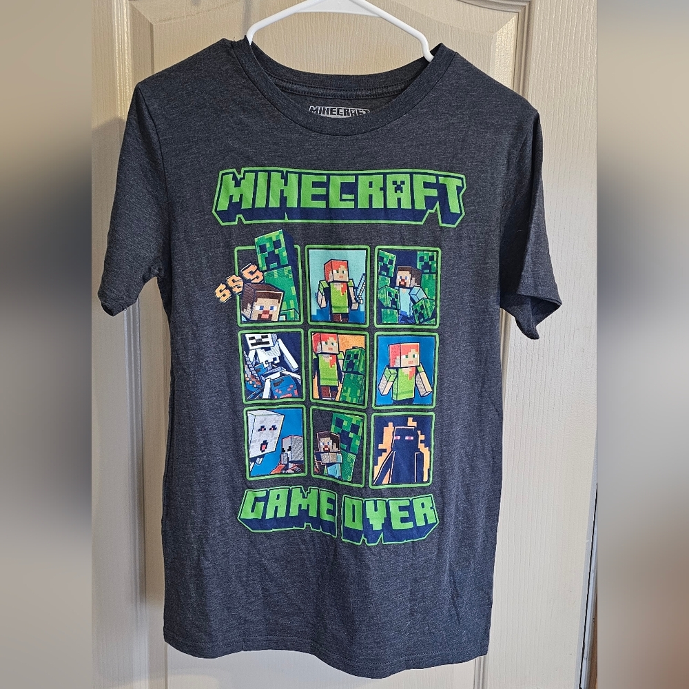Minecraft Game Over Graphic T Shirt Kids XL Gray